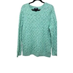 Lands End Women's XL /P Fisherman Chunky Cable Knit Sweater Green Heather